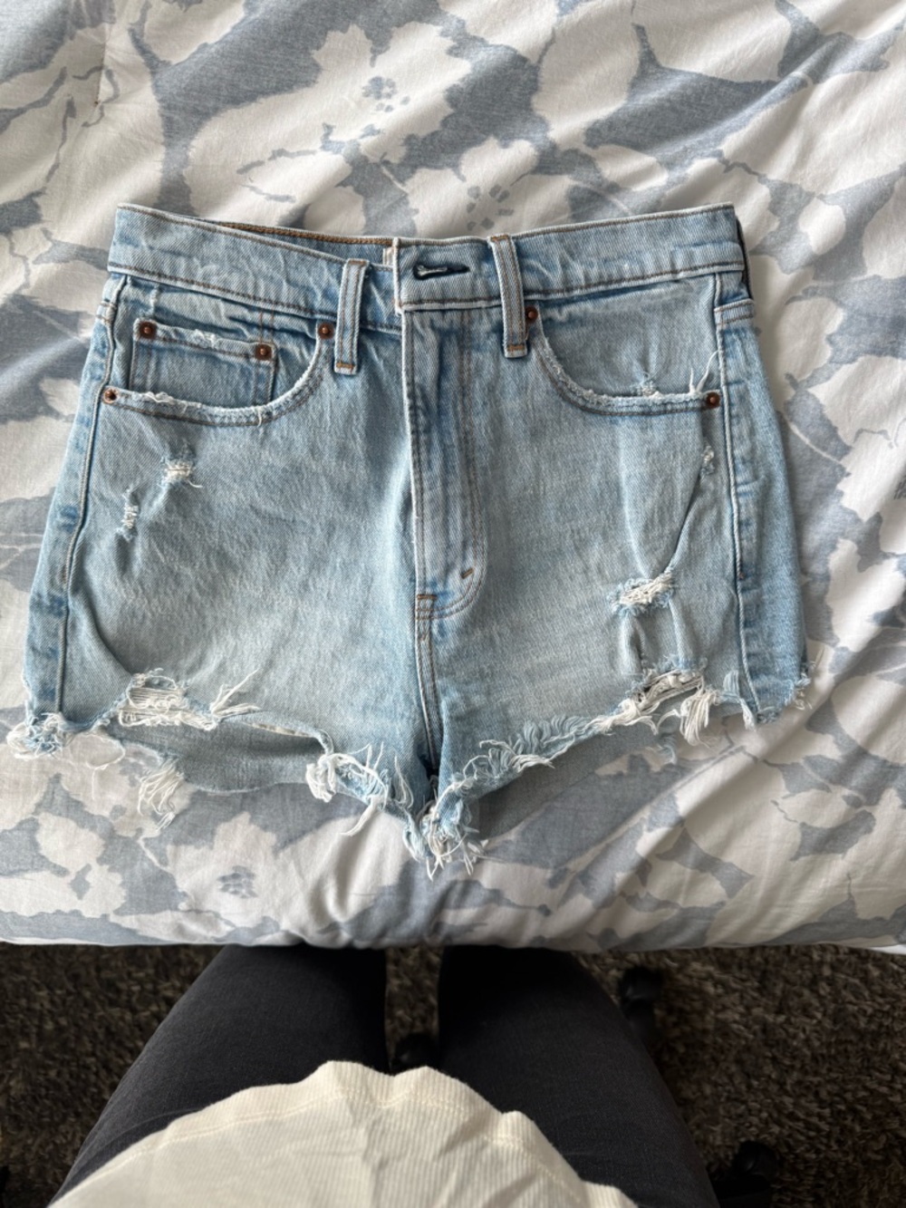 Abercrombie & Fitch High Rise Light Blue Distressed Denim Shorts